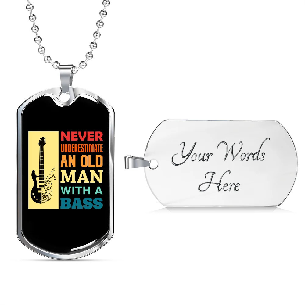 Musician Necklace Old Man Bass Personalized Engraved Silver Dog Tag Necklace Cu